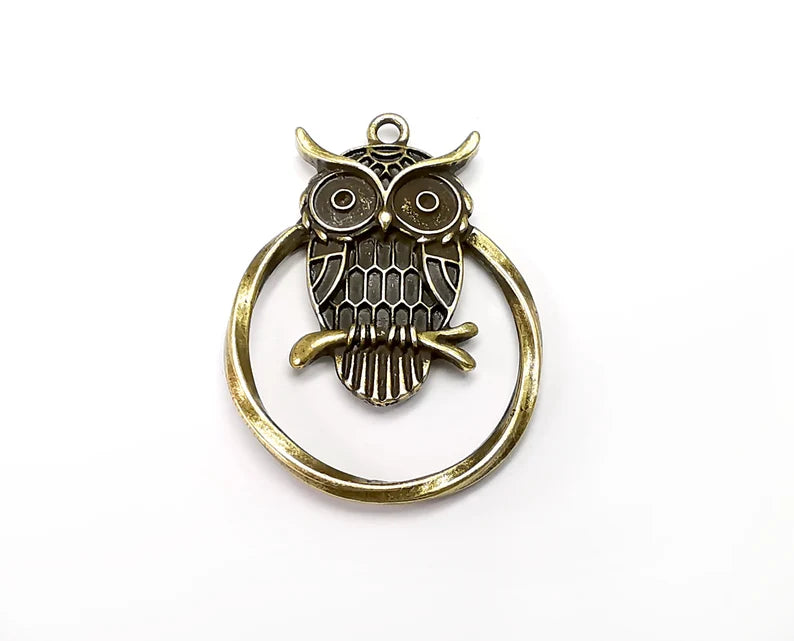 Owl Circle Charms, Antique Bronze Plated (44x32mm) G33460