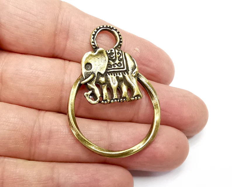 Elephant Circle Charms, Antique Bronze Plated (47x33mm) G33458