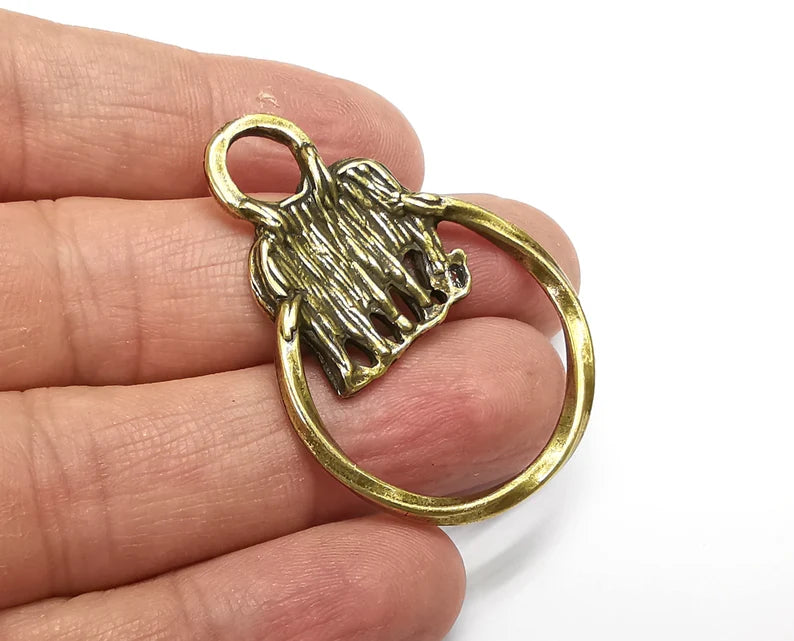 Elephant Circle Charms, Antique Bronze Plated (47x33mm) G33458