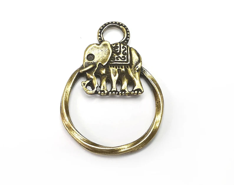 Elephant Circle Charms, Antique Bronze Plated (47x33mm) G33458