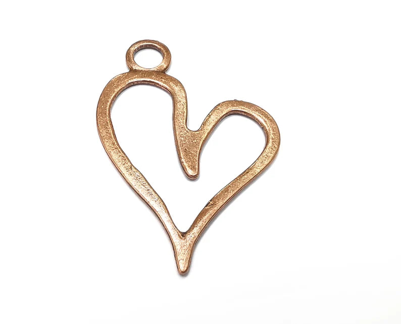 2 Hearts Charms, Antique Copper Plated Dangle Charms (63x44mm) G33393