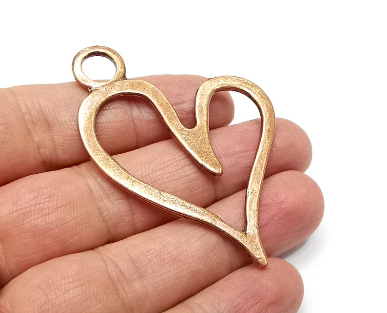 2 Hearts Charms, Antique Copper Plated Dangle Charms (63x44mm) G33393