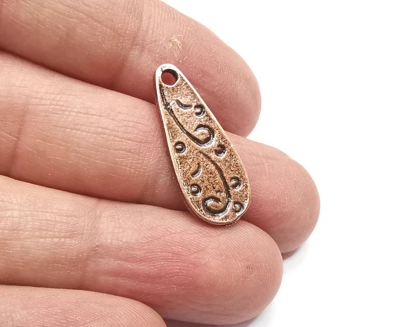 5 Drop Charms Antique Copper Plated Charms (26x10mm) G33475