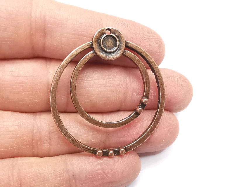 Circles round charm blank base Antique copper plated 45x41mm (Blank Size 5mm) G33478