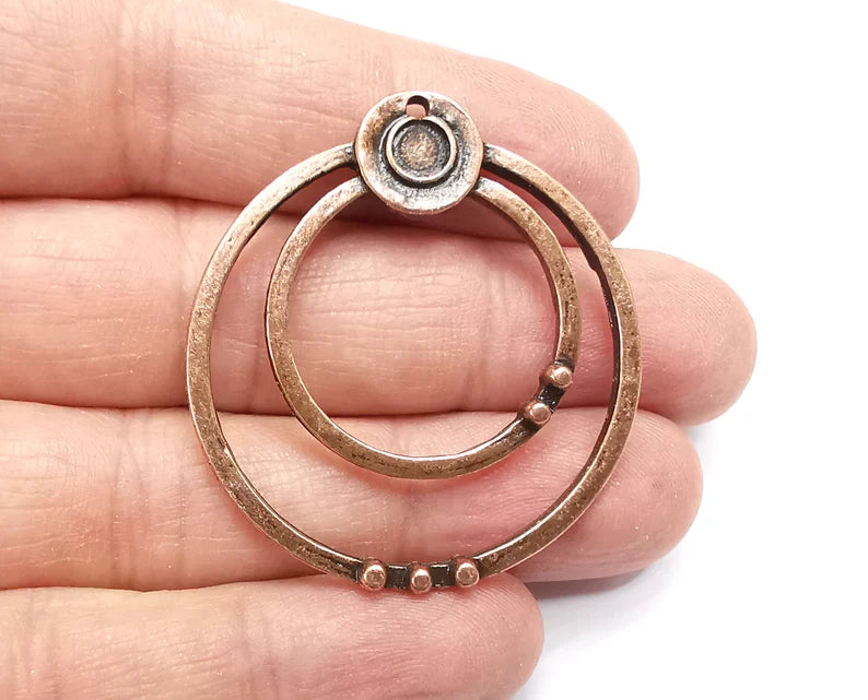 Circles round charm blank base Antique copper plated 45x41mm (Blank Size 5mm) G33478