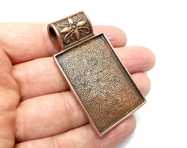 Flower Pendant Blank Bezel Resin Bezel Mosaic Mountings Antique Copper Plated Pendant (62x34mm) (43x31 mm Bezel Inner Size) G33397