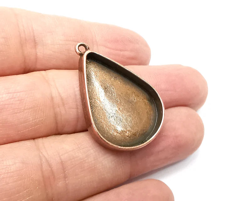 2 Drop Pendant Blanks, Resin Bezel Bases, Mosaic Mountings, Dry flower Frame, Polymer Clay base, Antique Copper Plated (30x22mm) G33398