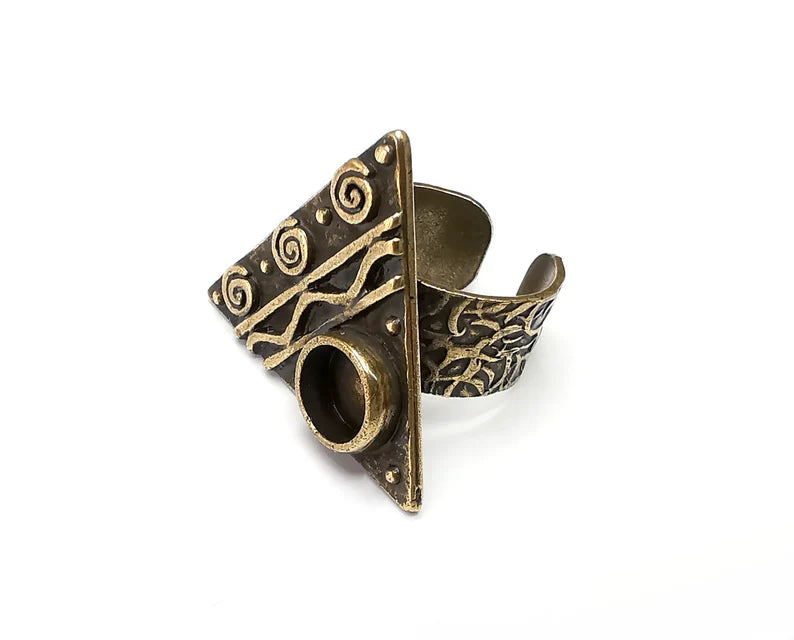 Ethnic Ring Setting Blank Cabochon Mounting Adjustable Resin Base Bezel Mosaic, Antique Bronze Plated Brass (8mm) G33400