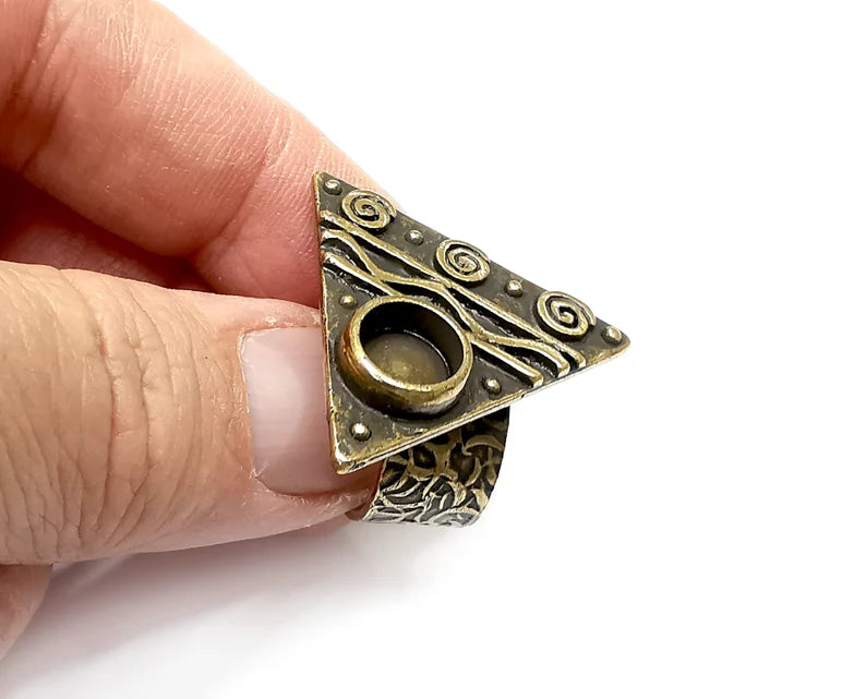Ethnic Ring Setting Blank Cabochon Mounting Adjustable Resin Base Bezel Mosaic, Antique Bronze Plated Brass (8mm) G33400