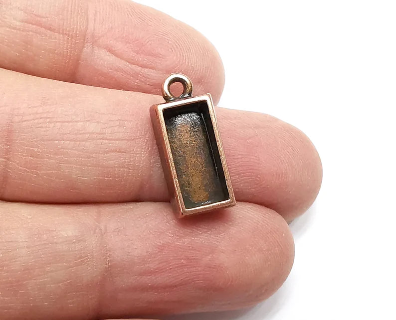 2 Rectangle Pendant Blanks Resin Bezel Base Mosaic Mountings Antique Copper Plated (21x9mm)( 14x6 mm Bezel Inner Size) G33406