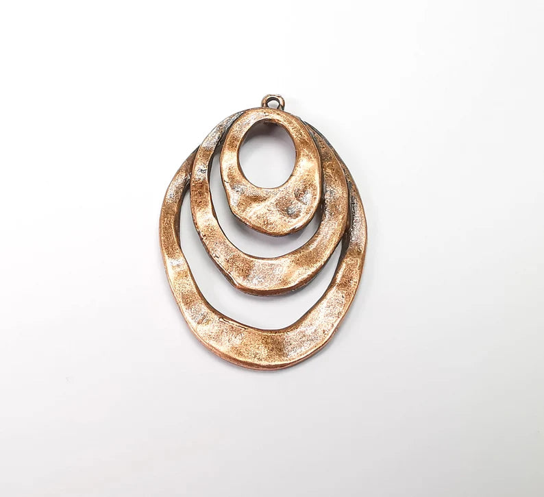 Antique Copper Plated Dangle Charms, Oval Hammered Charms (47x31mm) G33483