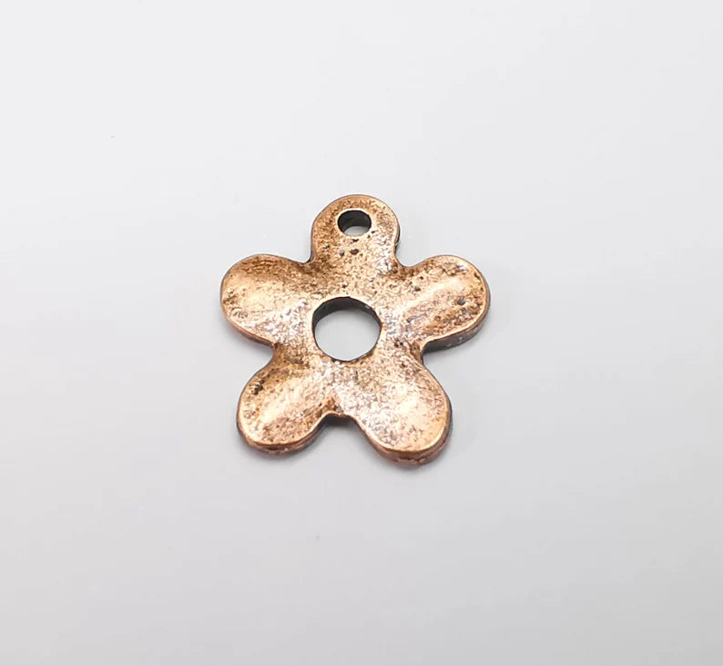 5 Flower Charms, Double Sided Flower Charms, Antique Copper Plated (21x18mm) G33484