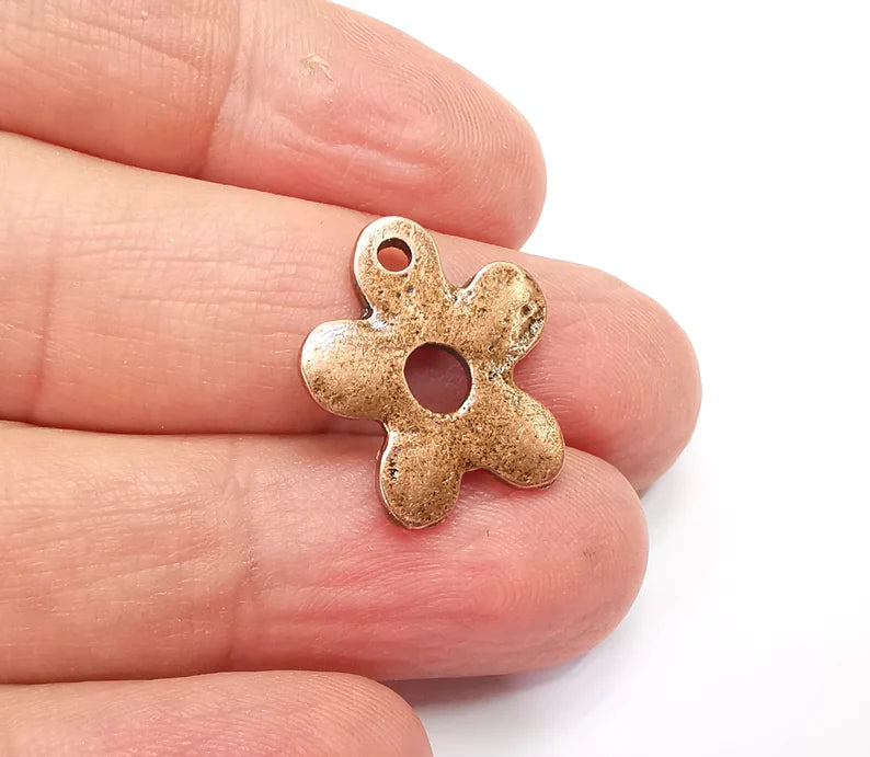 5 Flower Charms, Double Sided Flower Charms, Antique Copper Plated (21x18mm) G33484