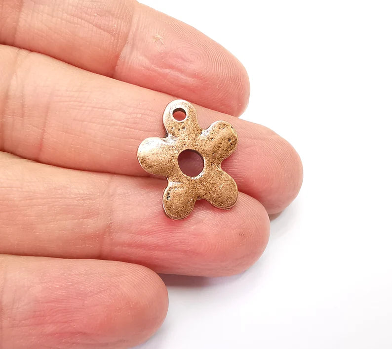 5 Flower Charms, Double Sided Flower Charms, Antique Copper Plated (21x18mm) G33484