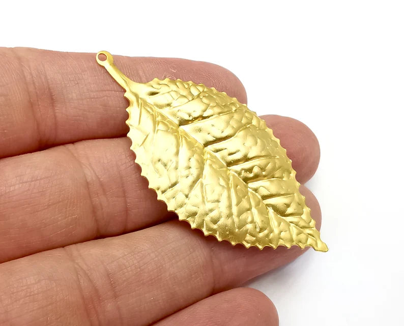 Leaf Charms, Gold Plated Dangle Charms Brass (60x30mm) G33490