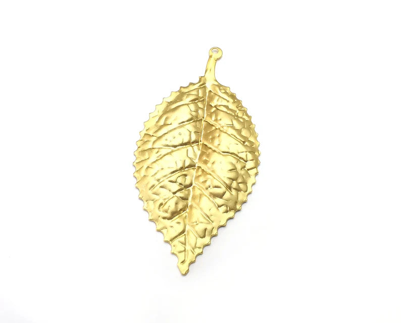 Leaf Charms, Gold Plated Dangle Charms Brass (60x30mm) G33490