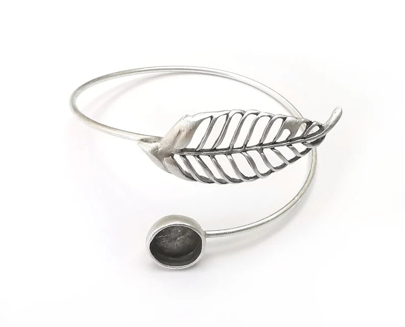 Leaf Bracelet Blank Resin Bezel Cabochon Cuff Base Settings Adjustable Bracelet Antique Silver Plated Brass (10mm Bezel) G33491