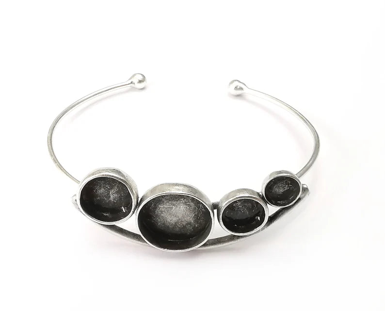 Curved Bracelet Bezel Blank Resin Bezel Cabochon Cuff Base Settings Adjustable Bracelet Antique Silver Plated Brass (6 8 14mm Bezel) G33413