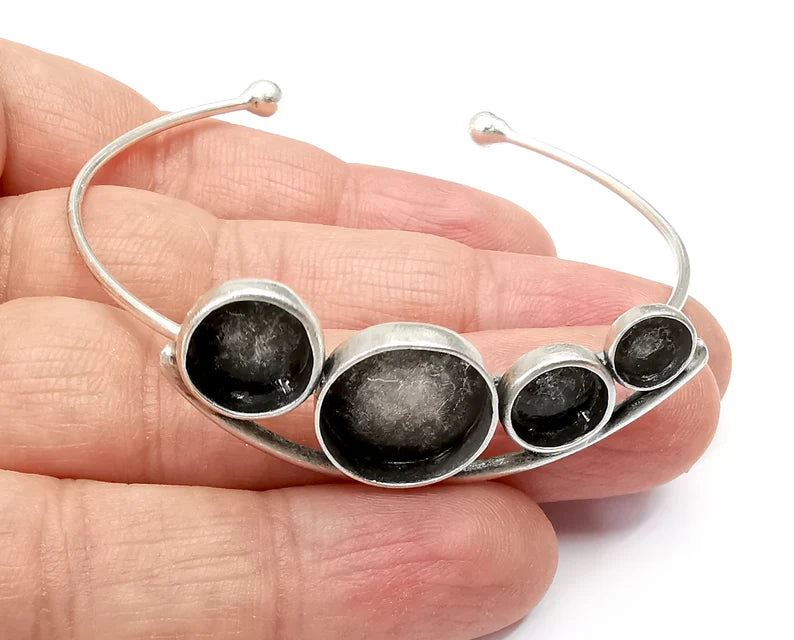 Curved Bracelet Bezel Blank Resin Bezel Cabochon Cuff Base Settings Adjustable Bracelet Antique Silver Plated Brass (6 8 14mm Bezel) G33413