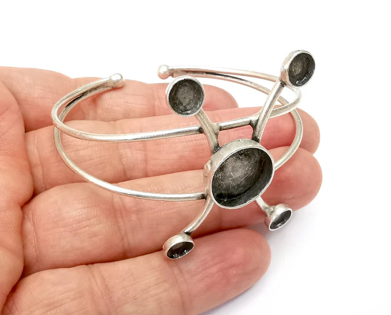 Silver Bracelet Bezel Blank Resin Bezel Cabochon Cuff Base Settings Adjustable Bracelet Antique Silver Plated Brass (6 - 14mm Bezel) G33417