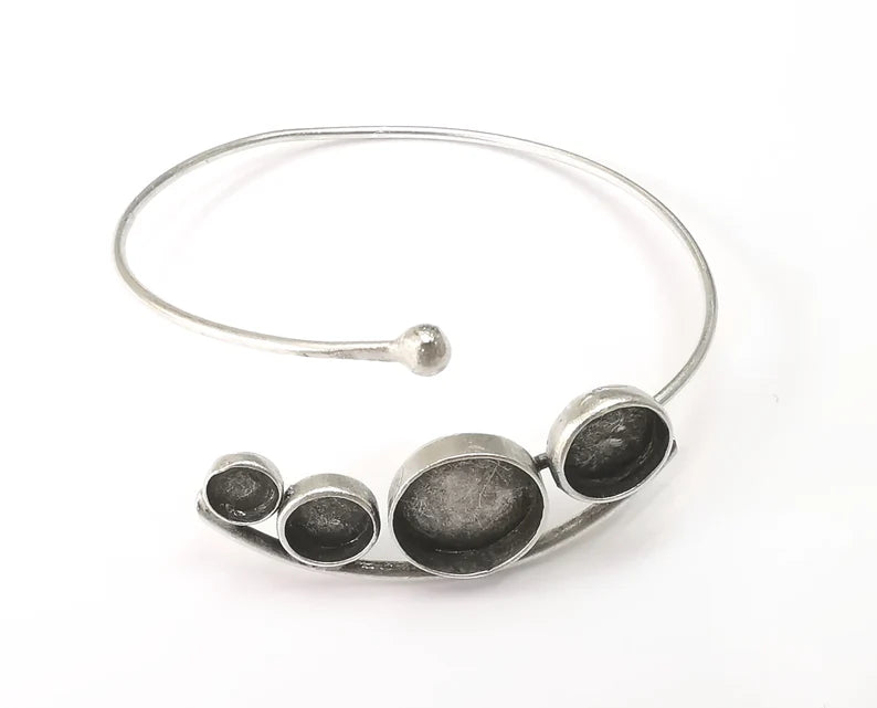 Curved Bracelet Bezel Blank Resin Bezel Cabochon Cuff Base Settings Adjustable Bracelet Antique Silver Plated Brass (6 8 10 14mm ) G33418