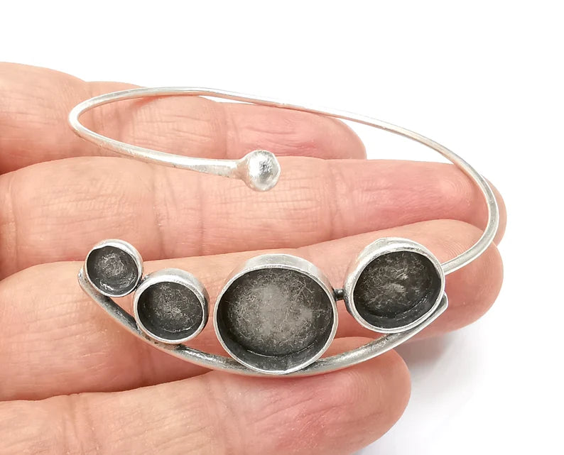 Curved Bracelet Bezel Blank Resin Bezel Cabochon Cuff Base Settings Adjustable Bracelet Antique Silver Plated Brass (6 8 10 14mm ) G33418