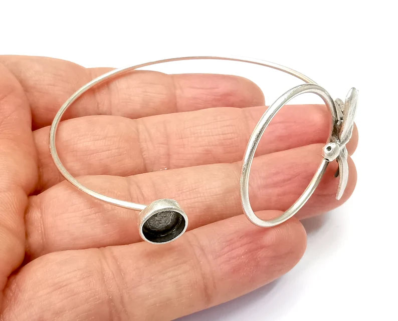 Dragonfly Bracelet Bezel Blank Resin Bezel Cabochon Cuff Base Settings Adjustable Bracelet Antique Silver Plated Brass (8mm ) G33419