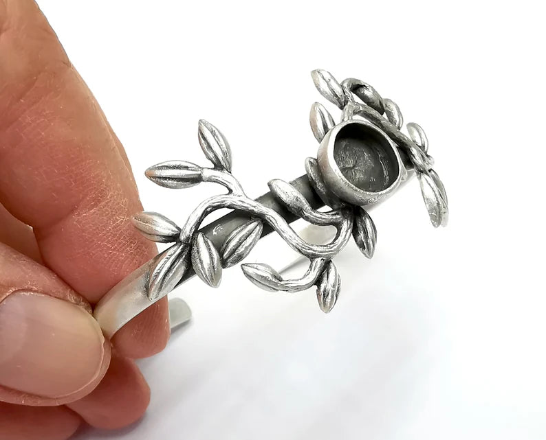 Branch Bracelet Bezel Blank Resin Bezel Cabochon Cuff Base Settings Adjustable Bracelet Antique Silver Plated Brass (10mm Bezel) G35273