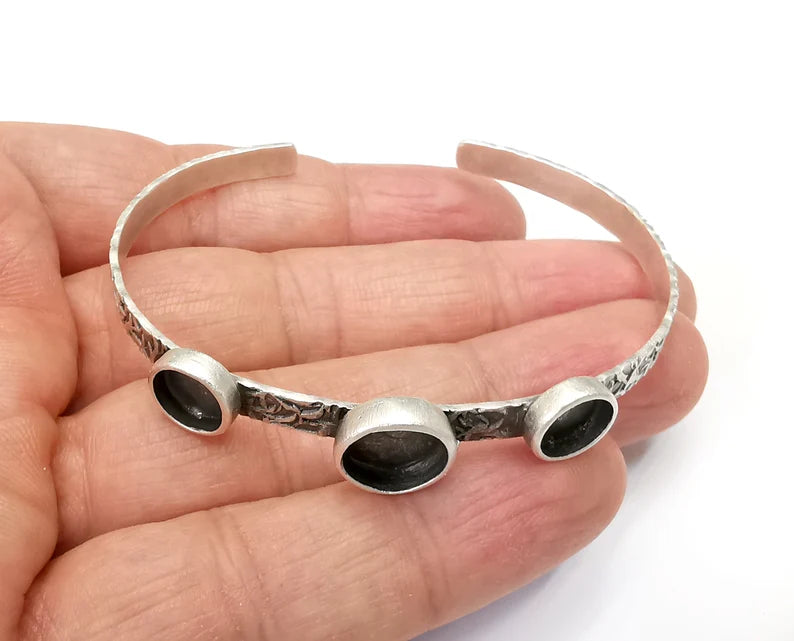Band Bracelet Bezel Blank Resin Bezel Cabochon Cuff Base Settings Adjustable Bracelet Antique Silver Plated Brass (8 10mm Bezel) G33423