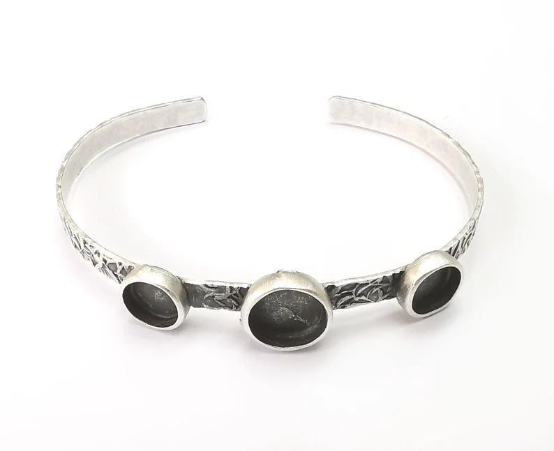 Band Bracelet Bezel Blank Resin Bezel Cabochon Cuff Base Settings Adjustable Bracelet Antique Silver Plated Brass (8 10mm Bezel) G33423