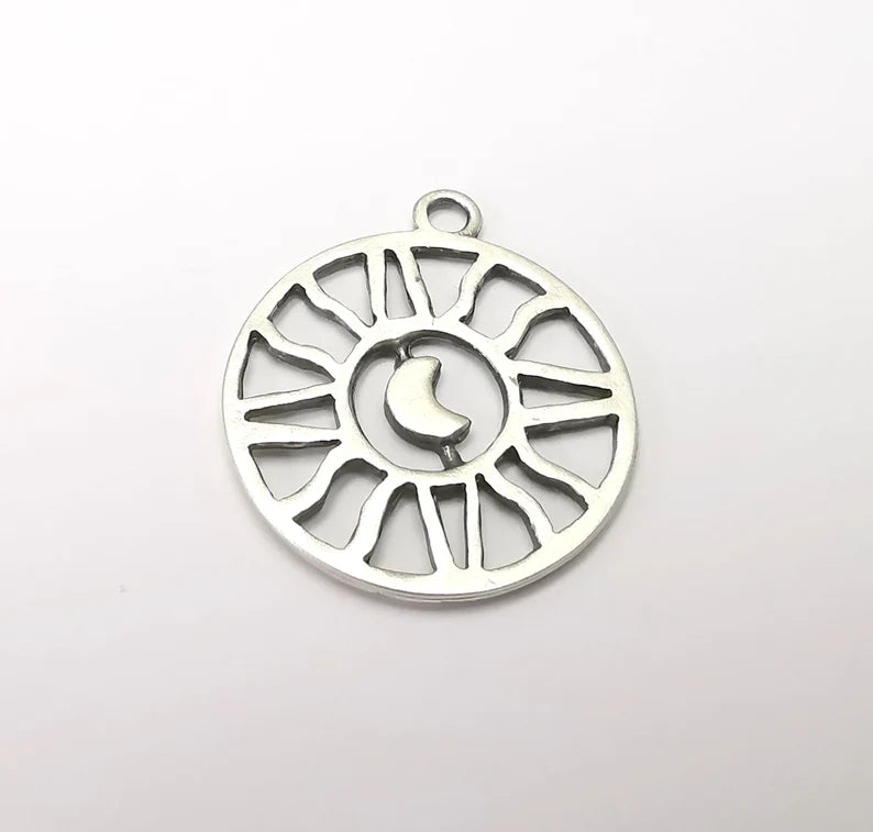 2 Ethnic Sun Crescent Charms Antique Silver Plated Charms (30x25mm) G33429