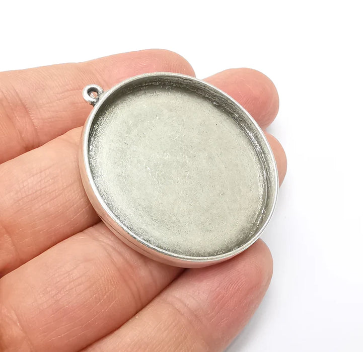 Round Pendant Blanks, Resin Bezel Bases, Mosaic Mountings, Dry flower Frame, Polymer Clay base, Antique Silver Plated (40mm) G33430