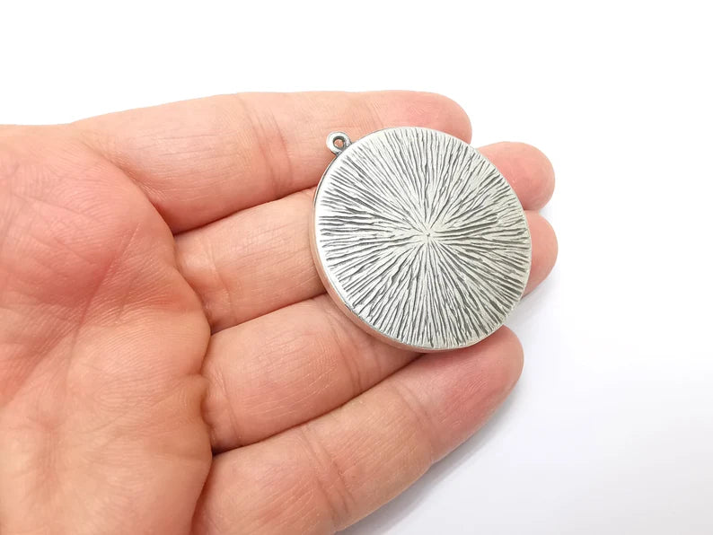 Round Pendant Blanks, Resin Bezel Bases, Mosaic Mountings, Dry flower Frame, Polymer Clay base, Antique Silver Plated (40mm) G33430