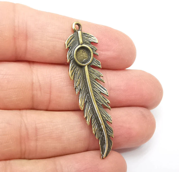 Feather Pendant Blanks, Resin Bezel Bases, Mosaic Mountings, Dry flower Frame, Polymer Clay base, Antique Bronze Plated (6mm) G33439