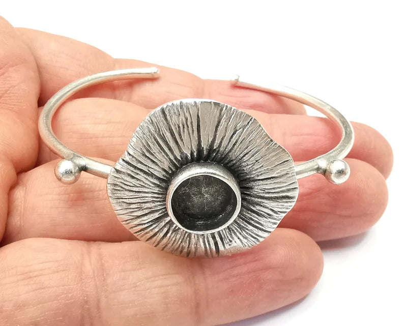 Flower Bracelet Bezel Blank Resin Bezel Cabochon Cuff Base Settings Adjustable Bracelet Antique Silver Plated Brass (10mm Bezel) G33442