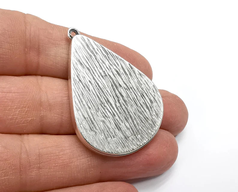 Drop Pendant Blanks, Resin Bezel Bases, Mosaic Mountings, Dry flower Frame, Polymer Clay base, Antique Silver Plated (40x30mm) G33452