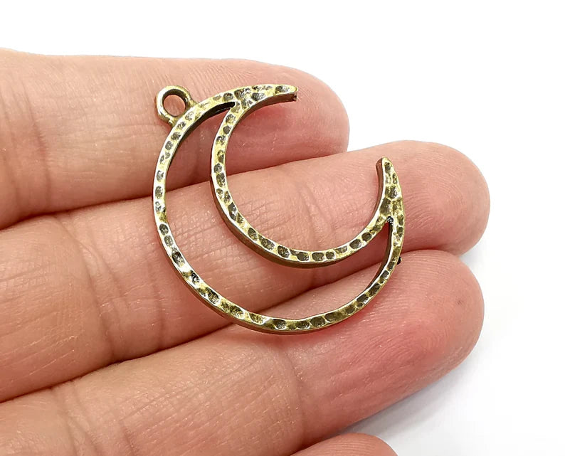 2 Moon Charms Antique Bronze Plated Crescent Charms (35x29mm) G33420