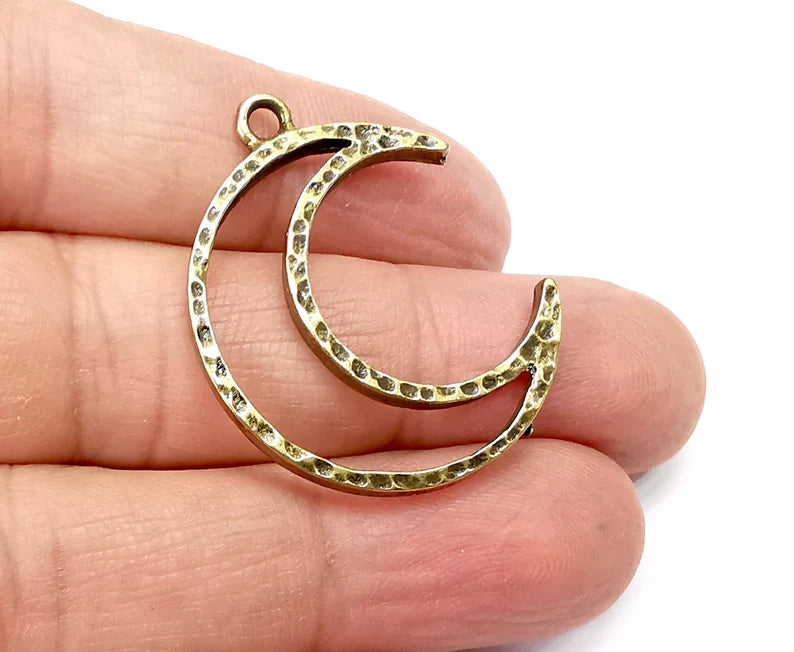 2 Moon Charms Antique Bronze Plated Crescent Charms (35x29mm) G33420