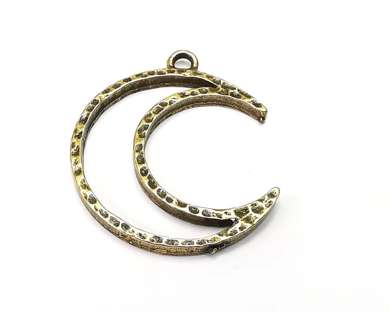 2 Moon Charms Antique Bronze Plated Crescent Charms (35x29mm) G33420