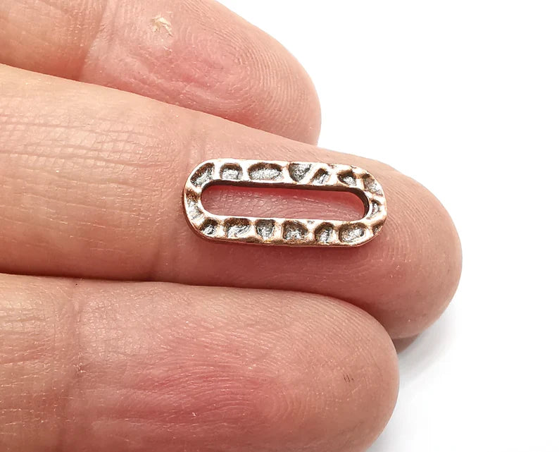 5 Hammered Oval Connector Charms Antique Copper Plated Charms (18x8mm) G33461