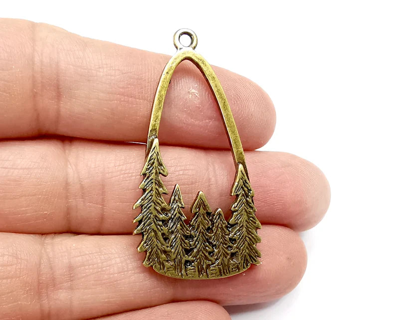 Pine Tree Charms, Dangle Charms Antique Bronze Plated (47x24mm) G33459