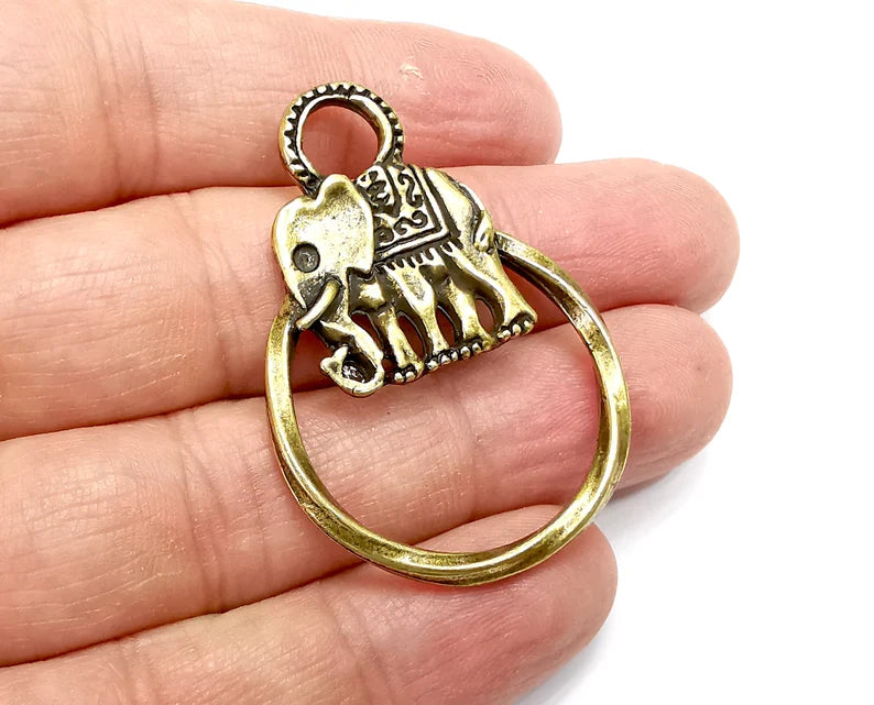 Elephant Circle Charms, Antique Bronze Plated (47x33mm) G33458