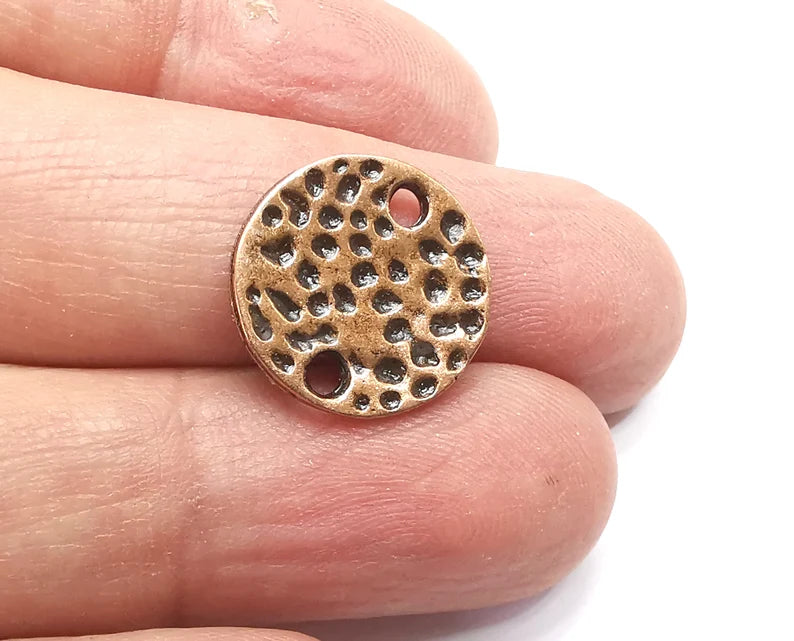 5 Hammered Disc Round Connector Charms Antique Copper Plated Charms (17mm) G33473