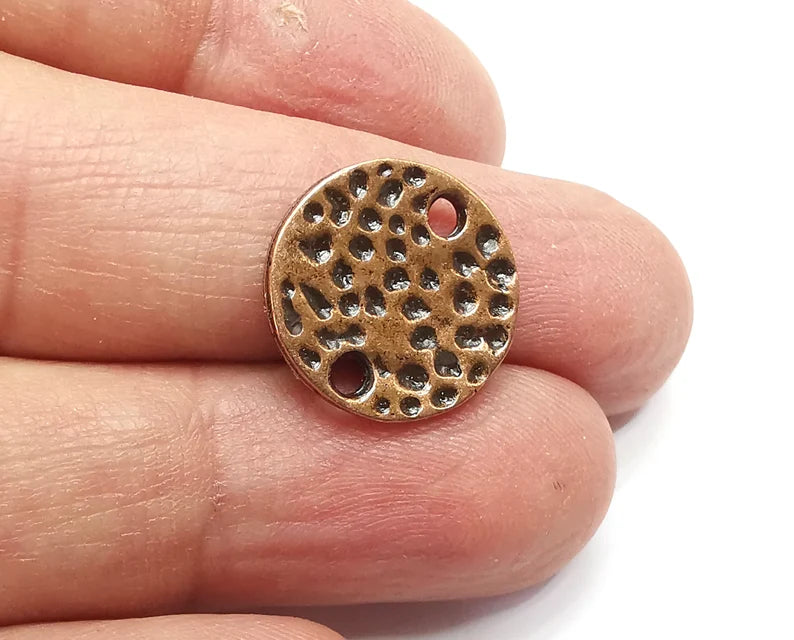 5 Hammered Disc Round Connector Charms Antique Copper Plated Charms (17mm) G33473