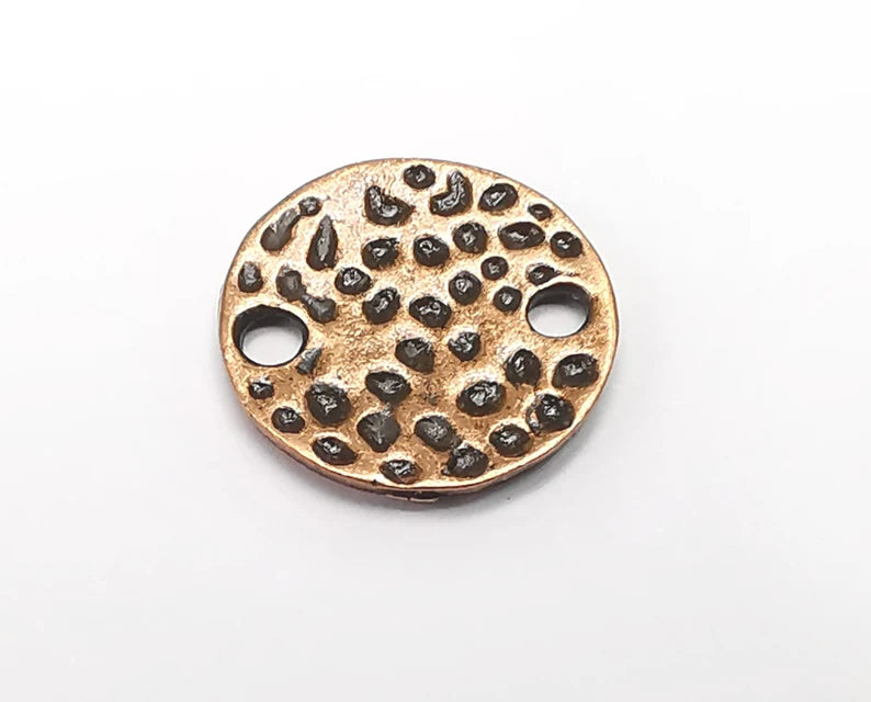 5 Hammered Disc Round Connector Charms Antique Copper Plated Charms (17mm) G33473