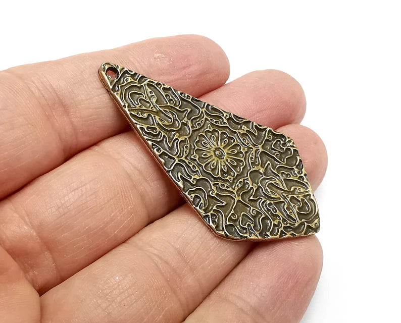 Flower Patterned Charms Antique Bronze Plated Charms (56x31mm) G33474