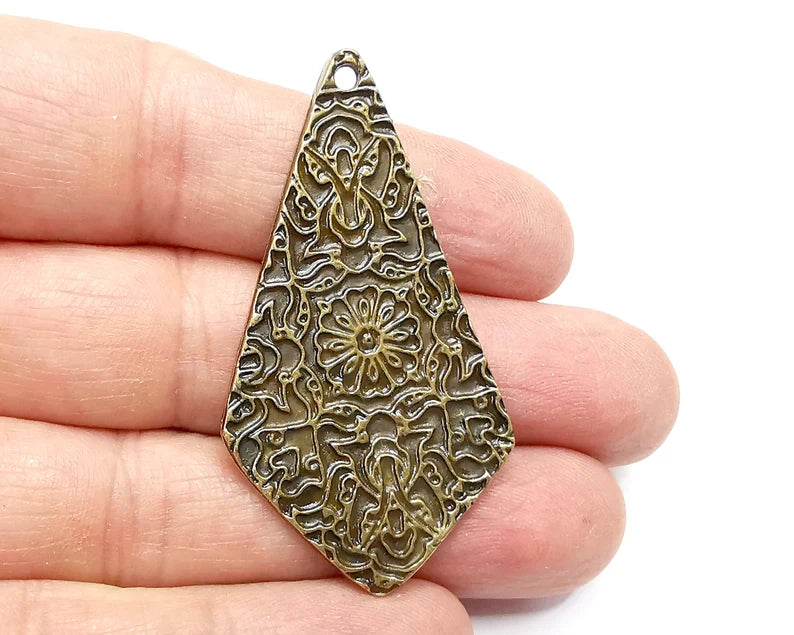 Flower Patterned Charms Antique Bronze Plated Charms (56x31mm) G33474