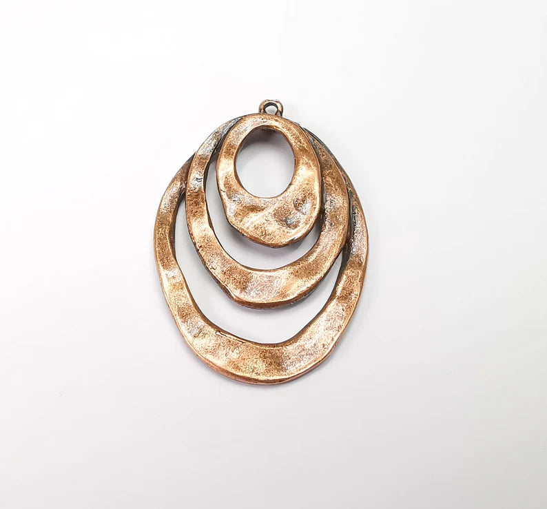 Antique Copper Plated Dangle Charms, Oval Hammered Charms (47x31mm) G33483