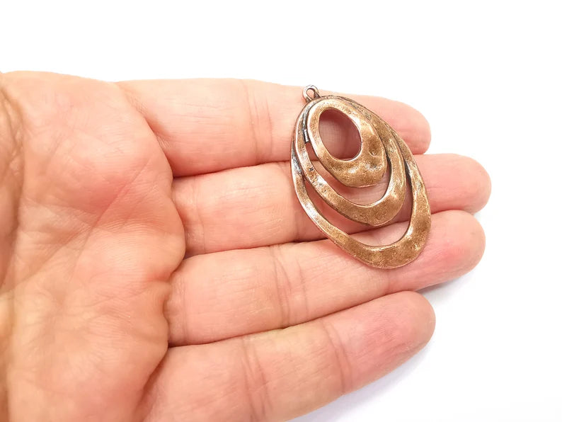 Antique Copper Plated Dangle Charms, Oval Hammered Charms (47x31mm) G33483