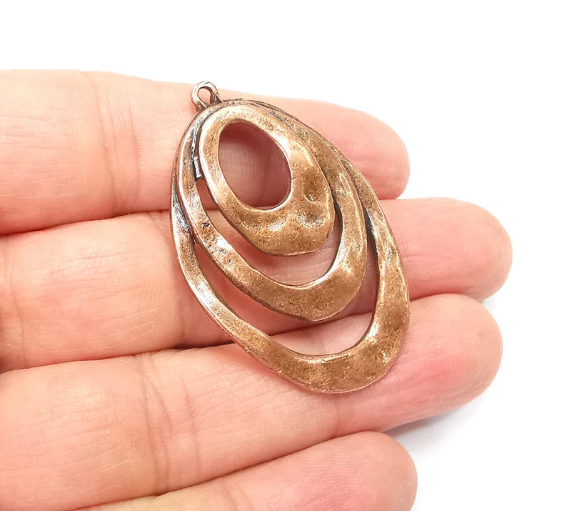 Antique Copper Plated Dangle Charms, Oval Hammered Charms (47x31mm) G33483